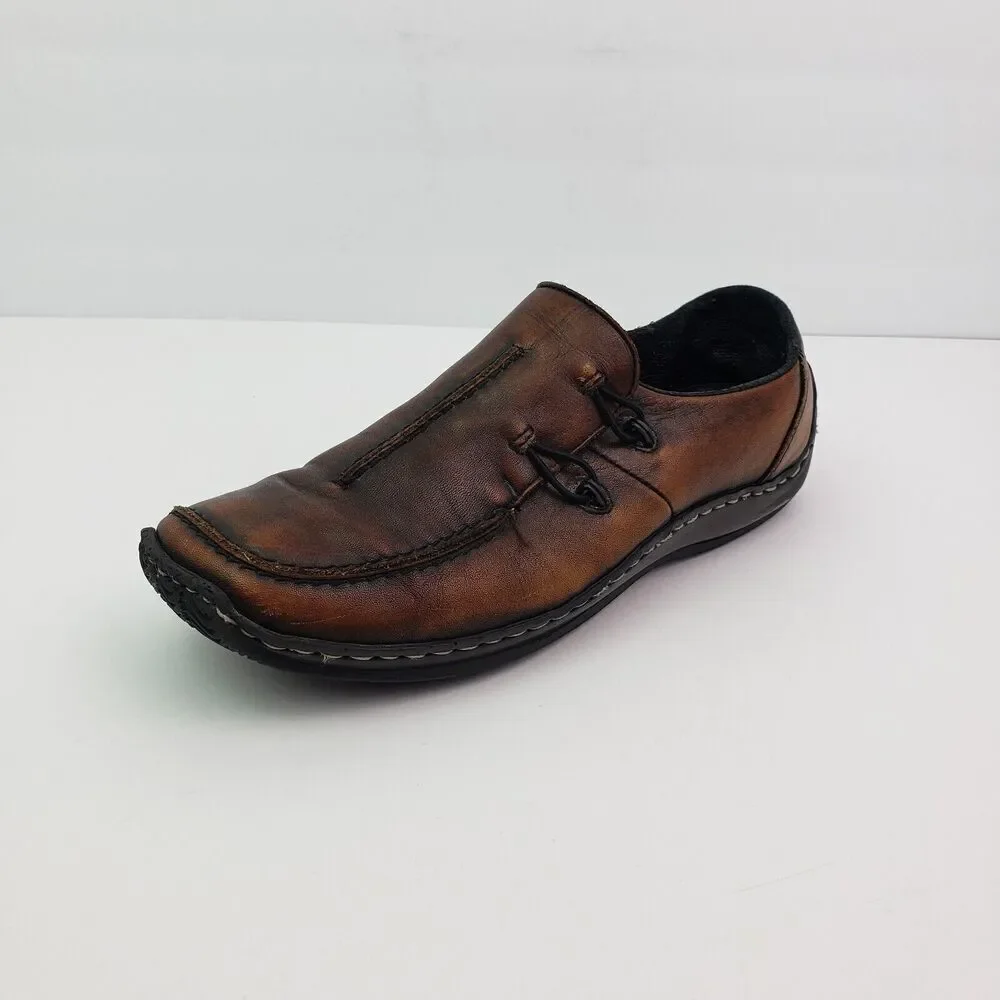 Rieker Celia Antistress Womens Size EU 39 US 8 Brown Leather Slip On Loafer Shoe